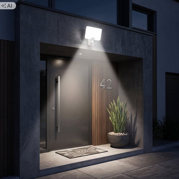 Bílý LED reflektor 20 W s pohybovým čidlem, IP65, teplá bílá