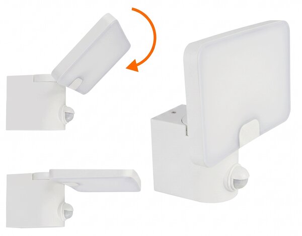 Bílý LED reflektor 20 W s pohybovým čidlem, IP65, teplá bílá