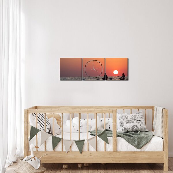 Obraz kanoistů při západu slunce (s hodinami) (90x30 cm)