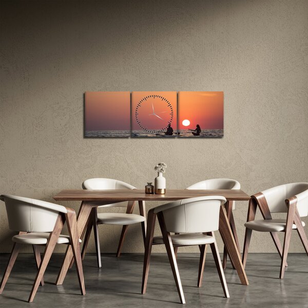 Obraz kanoistů při západu slunce (s hodinami) (90x30 cm)