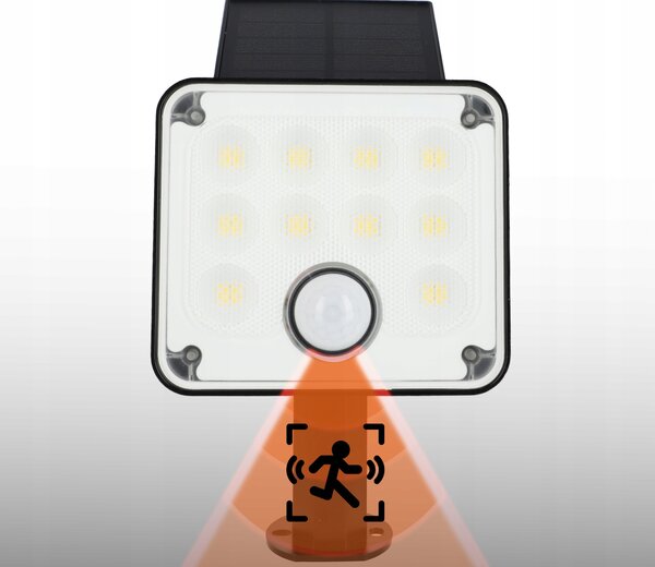LED solární zápichové svítidlo 400 lm s pohybovým čidlem, 4 W, neutrální bílá, IP65, 9 × 14 cm