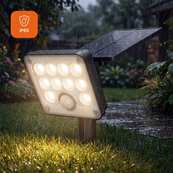 LED solární zápichové svítidlo 400 lm s pohybovým čidlem, 4 W, neutrální bílá, IP65, 9 × 14 cm