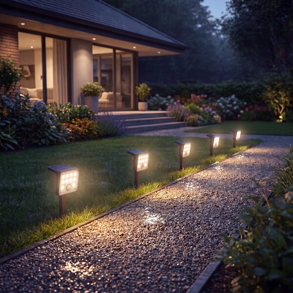LED solární zápichové svítidlo 400 lm s pohybovým čidlem, 4 W, neutrální bílá, IP65, 9 × 14 cm