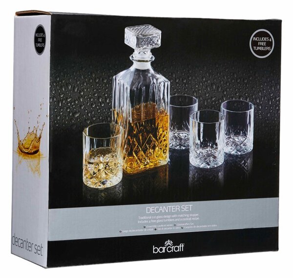 Karafa a skleničky na rum a whisky broušená 900 ml a 4 x 200 ml, BarCraft BCDECSET