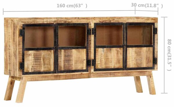 Příborník hnědo-černý 160 x 30 x 80 cm masivní hrubý mangovník 247994