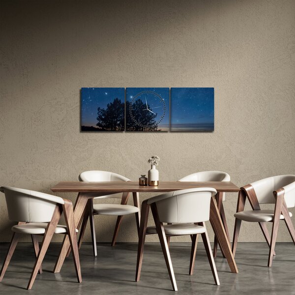 Obraz stromů v noci (s hodinami) (90x30 cm)
