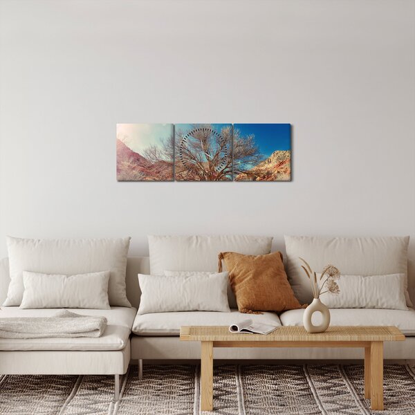 Obraz stromu v poušti (s hodinami) (90x30 cm)