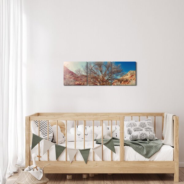 Obraz stromu v poušti (s hodinami) (90x30 cm)