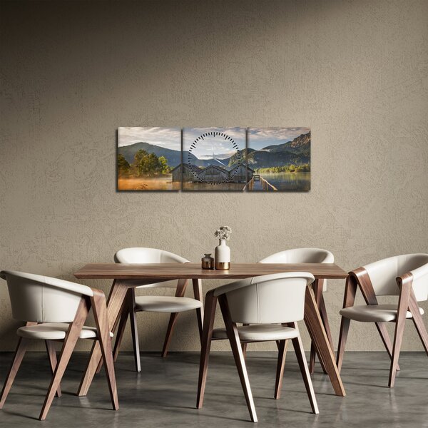 Obraz jezera (s hodinami) (90x30 cm)