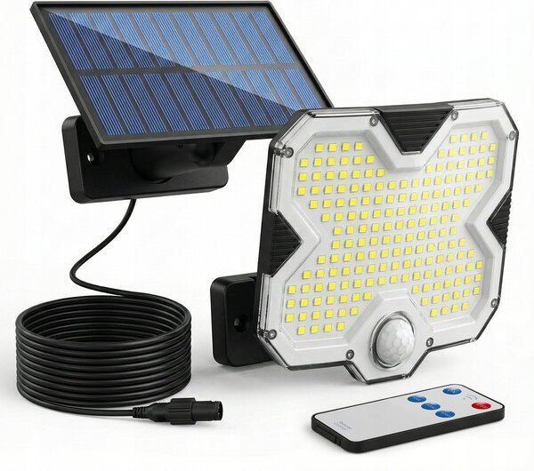 LED solární svítidlo s pohybovým čidlem a panelem, IP44, 3 W, 300 lm, 6500 K