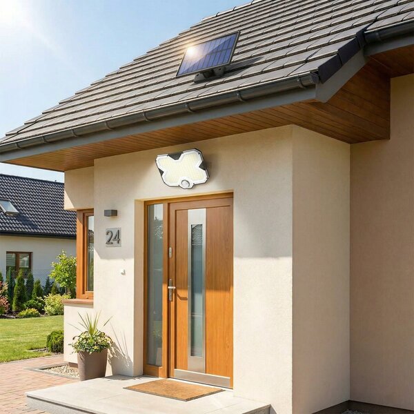 LED solární svítidlo s pohybovým čidlem a panelem, IP44, 3 W, 300 lm, 6500 K