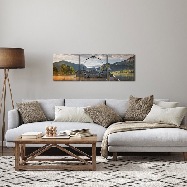 Obraz jezera (s hodinami) (90x30 cm)