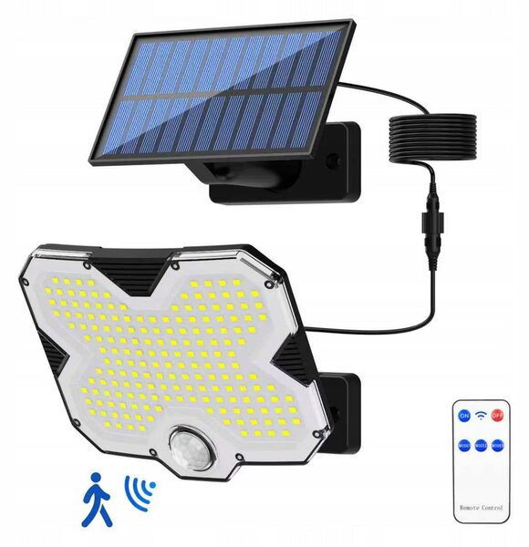 LED solární svítidlo s pohybovým čidlem a panelem, IP44, 3 W, 300 lm, 6500 K