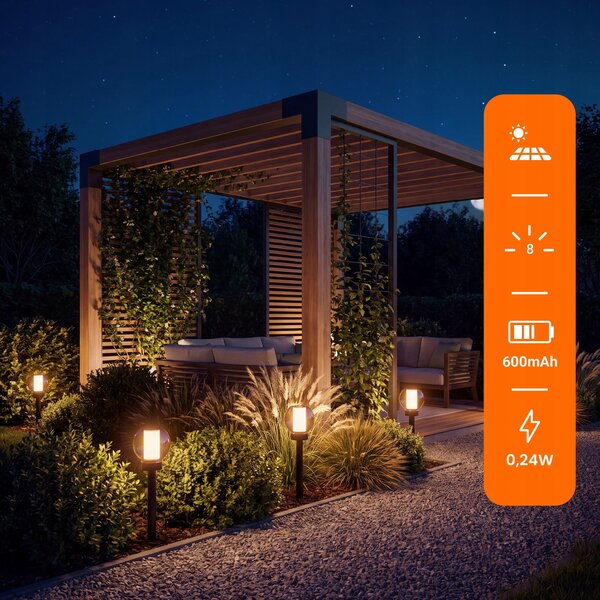 LED solární zápichové svítidlo 1800 K, IP44, teplá bílá