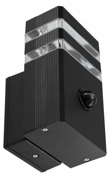 Černé fasádní svítidlo GU10 s pohybovým čidlem, IP54, 199 × 110 × 125 mm