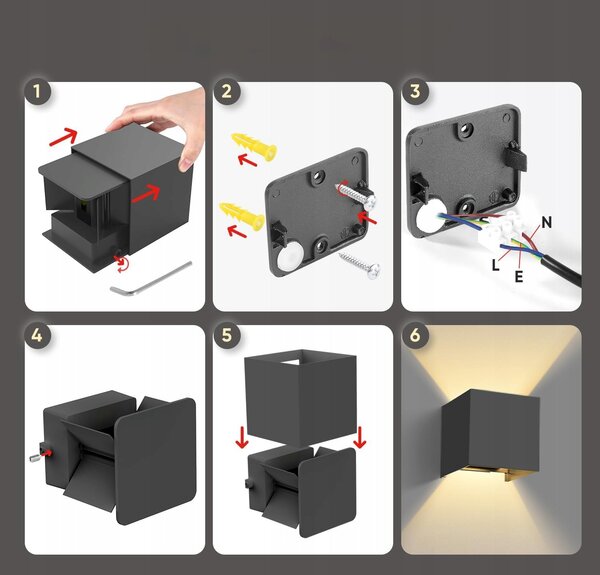 LED fasádní svítidlo 6 W, IP54, neutrální bílá