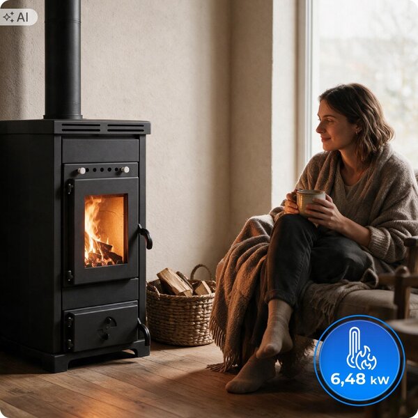 Krbová kamna INFERNO 6,48 kW s varnou plotnou, volně stojící kamna na dřevo, šamotové topeniště, kouřovod 120 mm