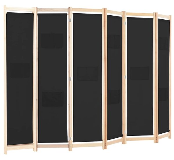 6dílný paraván černý 240 x 170 x 4 cm textil 248186