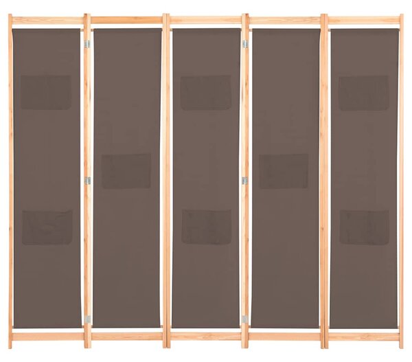 5dílný paraván hnědý 200 x 170 x 4 cm textil 248181