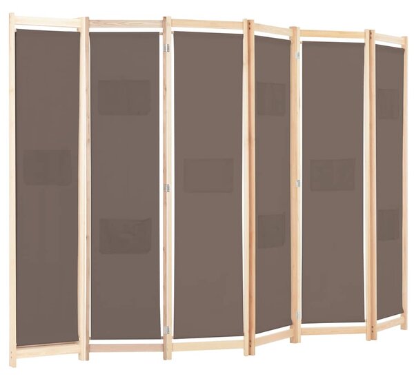 6dílný paraván hnědý 240 x 170 x 4 cm textil 248182