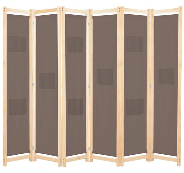 6dílný paraván hnědý 240 x 170 x 4 cm textil 248182
