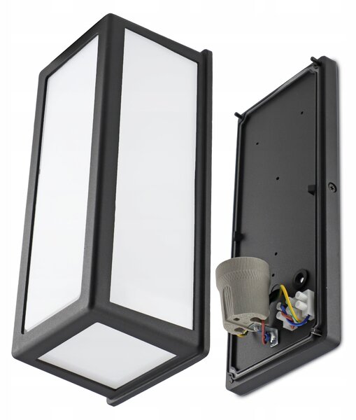 Černé fasádní svítidlo E27, IP54, 260 × 110 × 110 mm