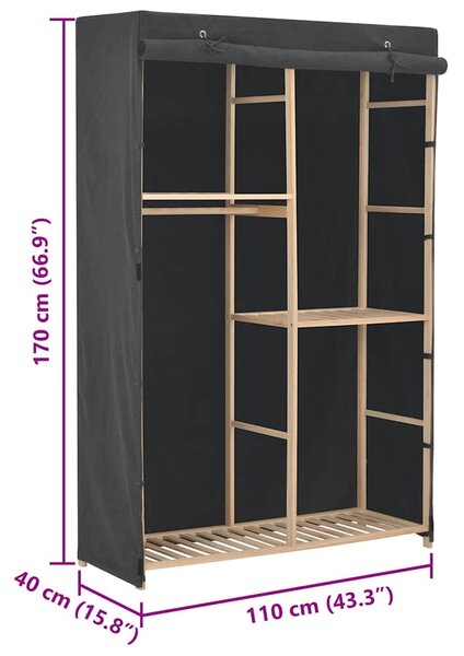 Šatní skříň se 3 policemi šedá 110 x 40 x 170 cm textil 248188