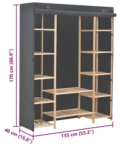 Šatní skříň šedá 135 x 40 x 170 cm textil 248197