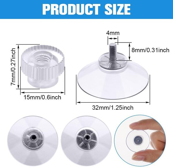 Přísavka s závitem - Transparentní - Ø 32 mm - 6 kusů - Závěsná přísavka na sklo a zrcadla