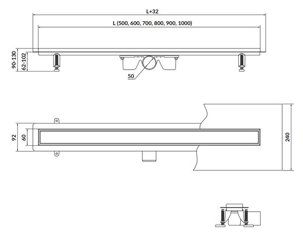 Cersanit Tako, lineární odtokový žlab s oboustranným roštem 60cm, černá, S907-017