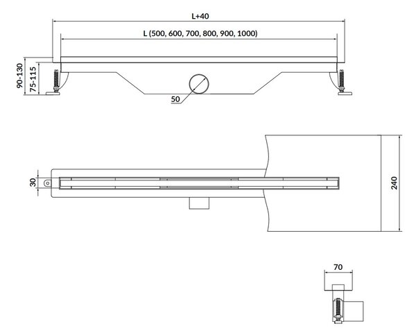 Cersanit Tako, SLIM lineární odtokový žlab 90cm, nerezová, S907-015
