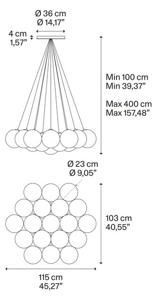 Lodes Designové závěsné LED svítidlo RANDOM CLOUD, 19x ø23cm, š. 115 cm, CRI90 Barva: Sněhově bílá, Teplota světla: 2700K - teplá bílá