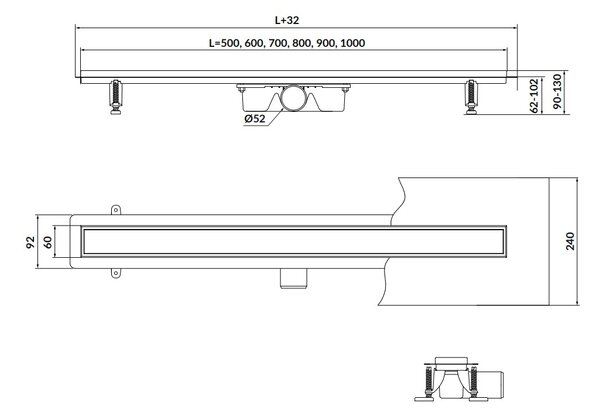 Cersanit Tako, lineární odtokový žlab s oboustranným roštem 60cm, nerezová, S907-008