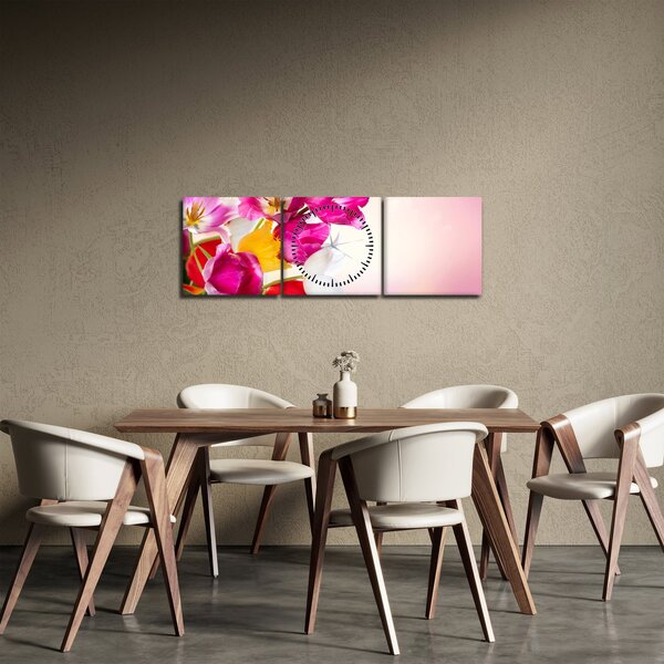 Obraz tulipánů (s hodinami) (90x30 cm)