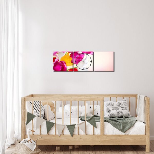 Obraz tulipánů (s hodinami) (90x30 cm)