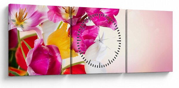 Obraz tulipánů (s hodinami) (90x30 cm)
