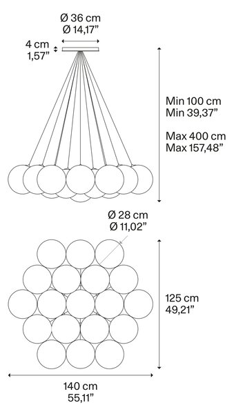 Lodes Designové závěsné LED svítidlo RANDOM CLOUD, 19x ø28cm, š. 140 cm, CRI90 Barva: Kouřová, Teplota světla: 2700K - teplá bílá