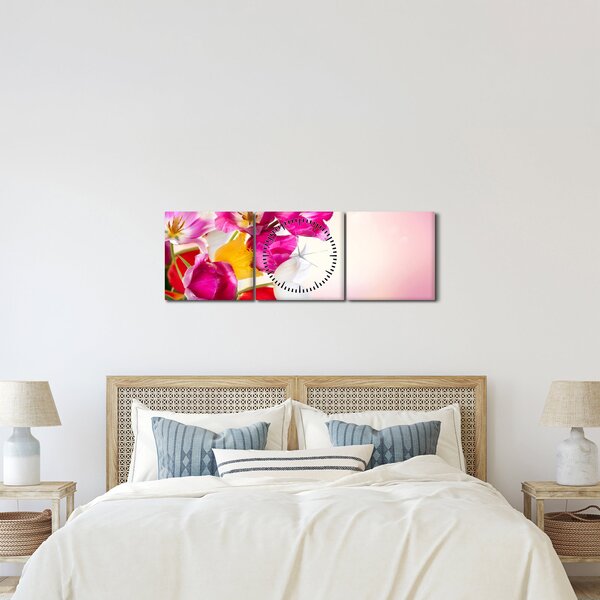 Obraz tulipánů (s hodinami) (90x30 cm)