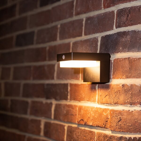 LED fasádní svítidlo 5 W, 400 lm, pohybové čidlo, IP44, teplá bílá, 11,5 × 8 × 12 cm