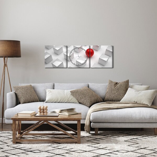 Obraz abstrakce - krychle s koulí (s hodinami) (90x30 cm)