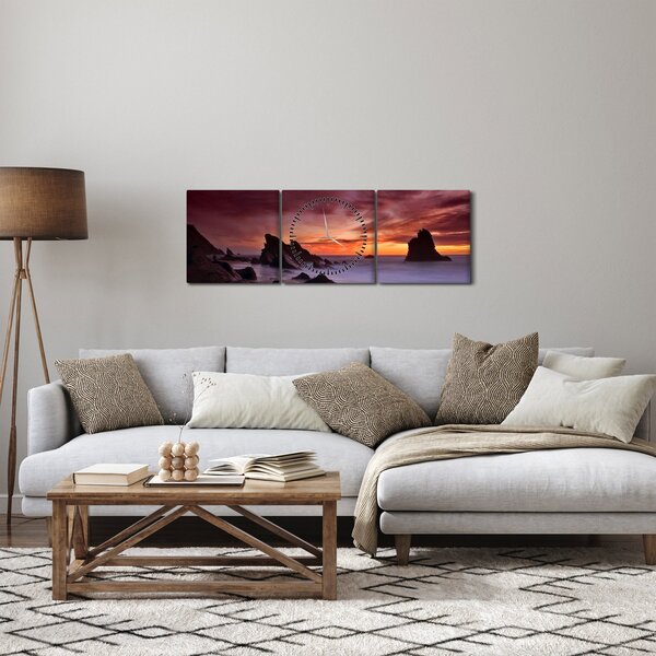 Obraz západu slunce na pobřeží (s hodinami) (90x30 cm)
