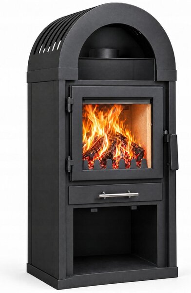 Krbová kamna EMBER 9,5 kW na dřevo, volně stojící, litinový rošt, popelník, police na dřevo, kouřovod 150 mm