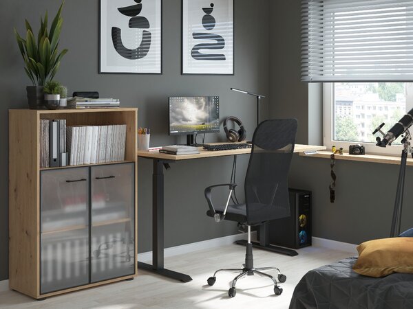 SPACE OFFICE vitrína REG2W/120, dub artisan/černý mat