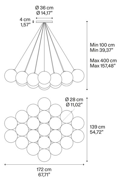 Lodes Designové závěsné LED svítidlo RANDOM CLOUD, 23x ø28cm, š. 172 cm, CRI90 Barva: Sněhově bílá, Teplota světla: 3000K - teplá bílá