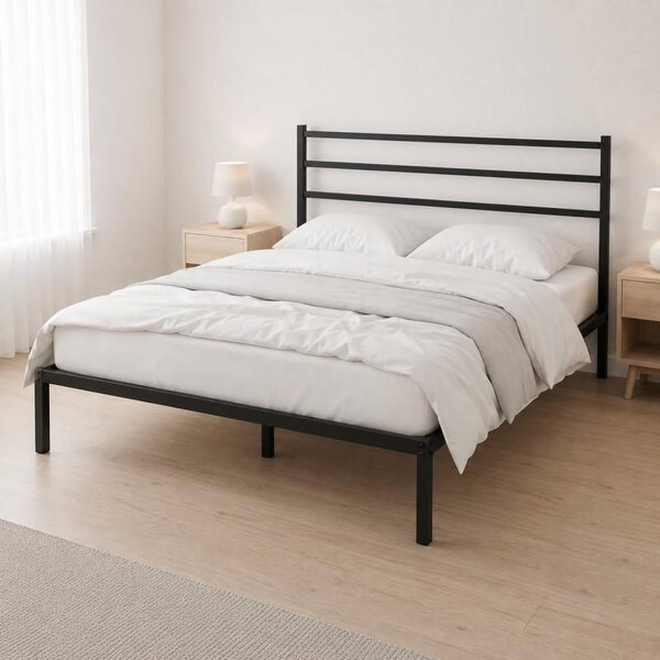 ModernHome GIC-BF01 Kovová postel s lamelovým roštem a čelem 190×200 cm, černá