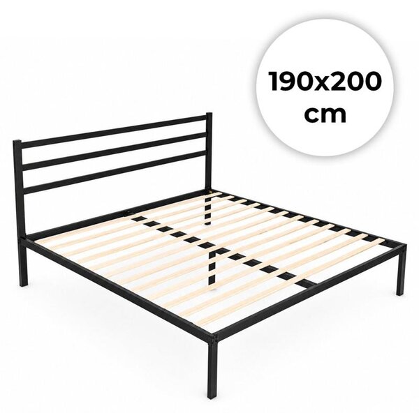 ModernHome GIC-BF01 Kovová postel s lamelovým roštem a čelem 190×200 cm, černá