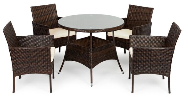 ModernHOME Ratanový set zahradního nábytku se 4 židlemi a stolem se skleněnou deskou