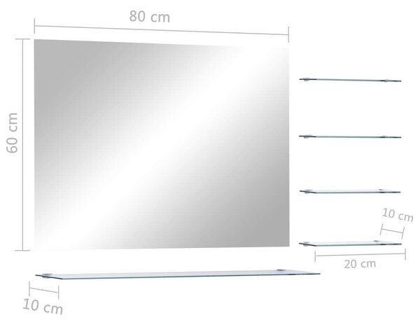 Nástěnné zrcadlo s 5 poličkami stříbrné 80 x 60 cm 249445