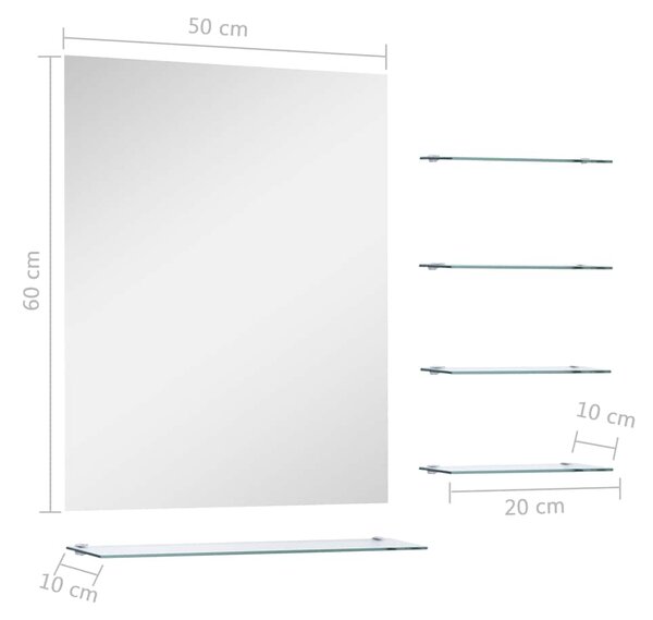 Nástěnné zrcadlo s 5 poličkami stříbrné 50 x 60 cm 249444