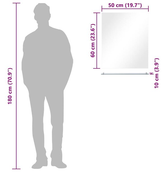 Nástěnné zrcadlo s policí 50 x 60 cm tvrzené sklo 249441